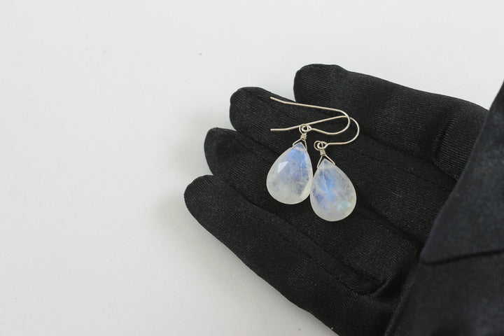 Rainbow Blue Moonstone Earrings 14k Solid Gold or Filled or Sterling Silver Faceted Large Briolette Teardrops Simple Dangles