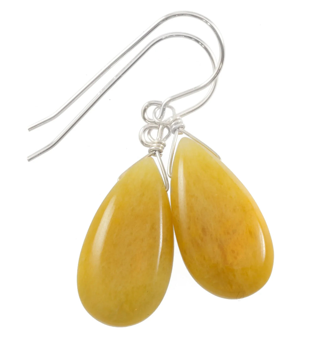 Yellow Aventurine Earrings Teardrop Pear Shaped Smooth 14k Solid Gold or Filled or Sterling Silver Great Unique Natural Earthy Daily Drops - Spyglass Designs