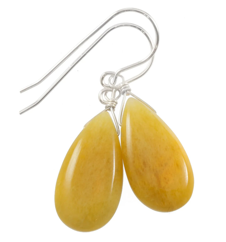 Yellow Aventurine Earrings Teardrop Pear Shaped Smooth 14k Solid Gold or Filled or Sterling Silver Great Unique Natural Earthy Daily Drops - Spyglass Designs