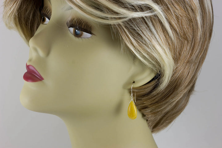 Yellow Aventurine Earrings Teardrop Pear Shaped Smooth 14k Solid Gold or Filled or Sterling Silver Great Unique Natural Earthy Daily Drops - Spyglass Designs