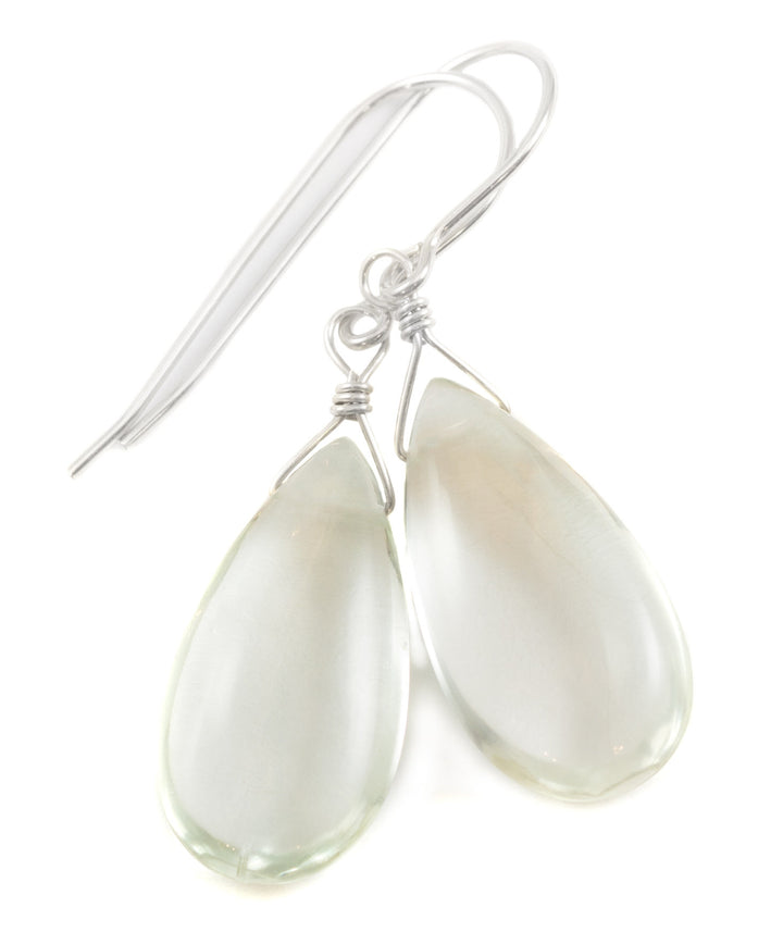 Green Amethyst Earrings Prasiolite Smooth Long Pear Teardrop 14k Solid Gold or Filled or Sterling Silver Simply Daily Pale Soft Green Drop
