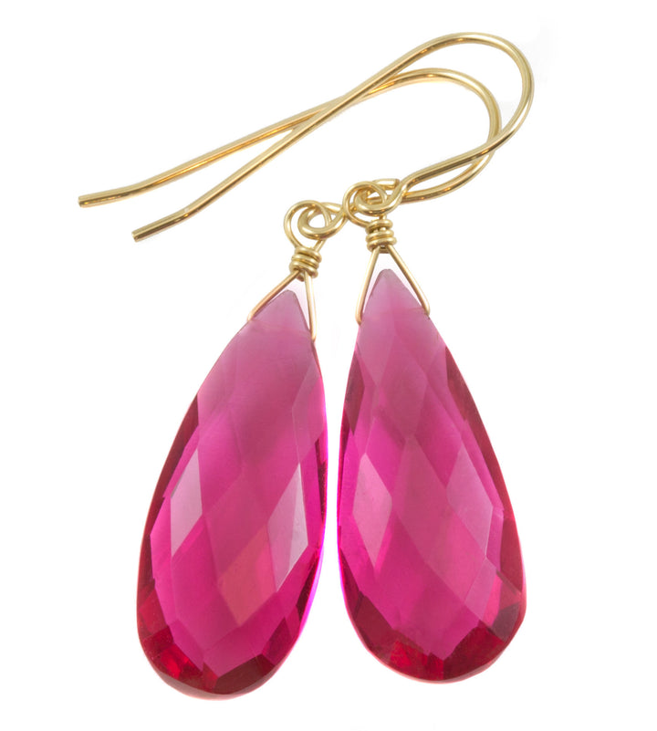 Hot pink fuchsia simulated Sapphire Earrings Faceted Long Dangle 14k Solid Gold or Filled or Sterling Silver Classic Simple  Drops 1.7 Inch
