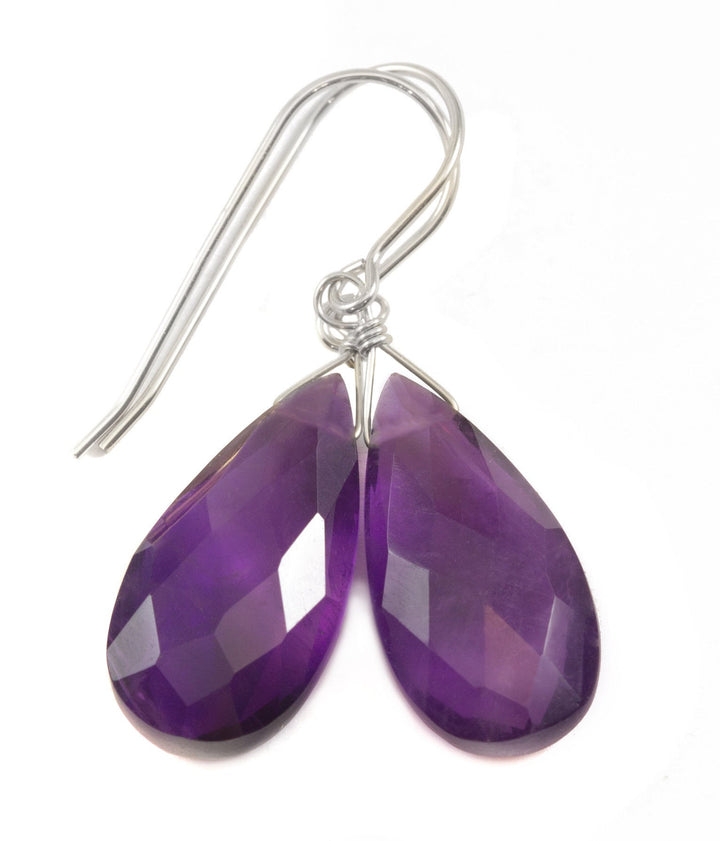 Purple Amethyst Earrings Natural Faceted Teardrop 14k Solid Gold or Filled or Sterling Silver Deep Rich Purple Large Classic Drop 1.5 Inch