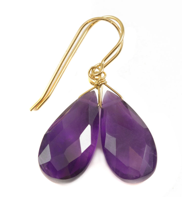 Purple Amethyst Earrings Natural Faceted Teardrop 14k Solid Gold or Filled or Sterling Silver Deep Rich Purple Large Classic Drop 1.5 Inch