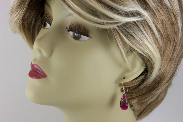 Red Copper Mosaic Quartz Earrings Smooth Simple Teardrop dangle Sterling Silver or 14k Solid Gold or Filled Real Natural Simple Drops 1.5 In