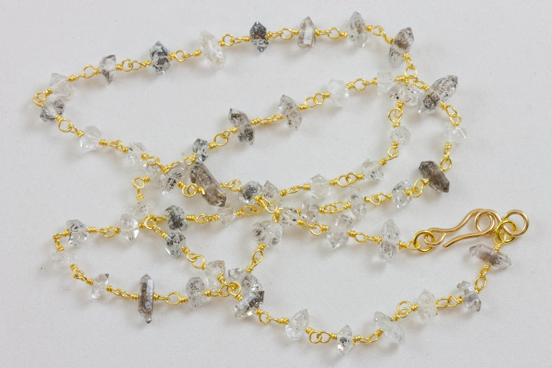 Herkimer Diamond Necklace Faceted Spaced Link 14k Gold Filled 18 19 Inches Double Terminated Clear Tourmalated Quartz Black Rutile - Spyglass Designs