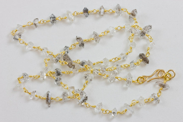 Herkimer Diamond Necklace Faceted Spaced Link 14k Gold Filled 18 19 Inches Double Terminated Clear Tourmalated Quartz Black Rutile - Spyglass Designs
