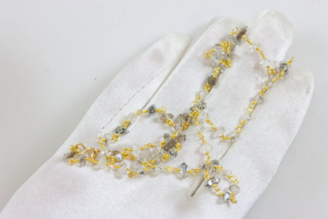Herkimer Diamond Necklace Faceted Spaced Link 14k Gold Filled 18 19 Inches Double Terminated Clear Tourmalated Quartz Black Rutile - Spyglass Designs