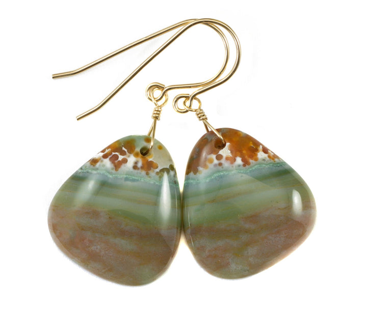 Pink Ocean Jasper Earrings Green Soft Pink Circles 14k solid gold or filled or Sterling Silver Off Round Smooth Dangle Natural Simple Drop