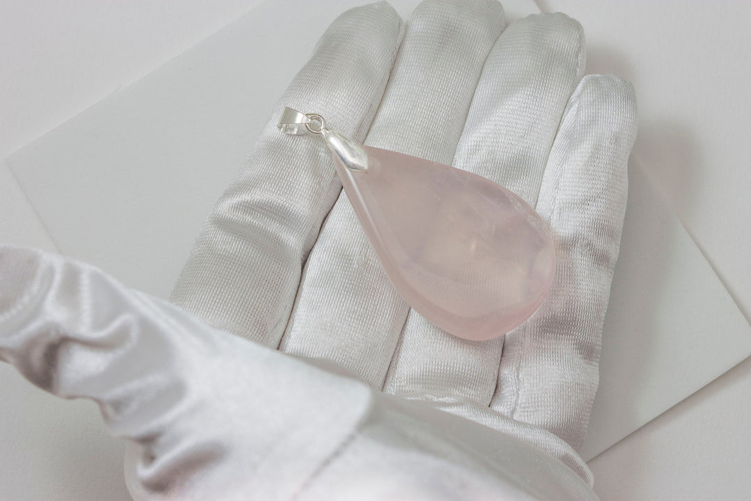 Rose Quartz Necklace Pendant Large Smooth Pink Teardrop Silver or Gold Plate Bail 75 carats Simple Natural Stone 2.2 Inch Spyglass Designs