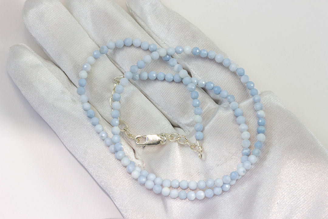 Blue Opal Necklace Peruvian Opals 20 Inches natural faceted soft color solid strand 4mm Sterling Silver or 14k gold filled Baby Blue