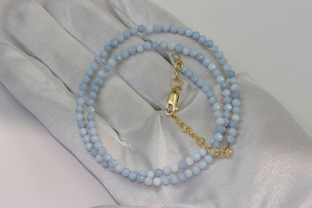 Blue Opal Necklace Peruvian Opals 20 Inches natural faceted soft color solid strand 4mm Sterling Silver or 14k gold filled Baby Blue