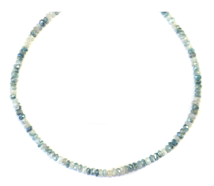 Sapphire Necklace Solid Strand  Faceted Real White and Blue Colors 14k Gold Filled  Necklace 18 19 Inches Dainty Simple Beaded Spyglass