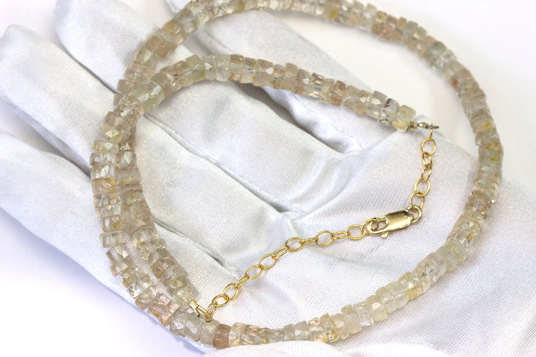 Clear White and Champagne Topaz  Necklace 14k Gold Filled or Sterling Silver Solid Strand  natural  20 Inches AAA Quality Faceted Rondelle