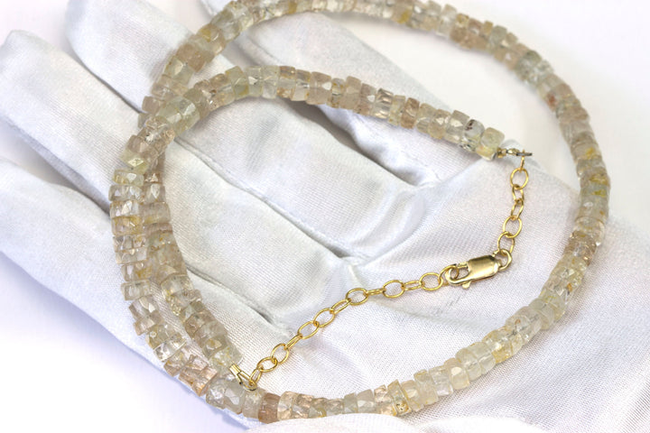 Clear White and Champagne Topaz  Necklace 14k Gold Filled or Sterling Silver Solid Strand  natural  20 Inches AAA Quality Faceted Rondelle