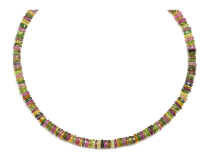 Multi Colored Tourmaline Necklace Natural Earthy Solid Strand 4.5mm Sterling Silver 14k Gold Filled Micro Faceted 20 Inch Simple pink green - Spyglass Designs