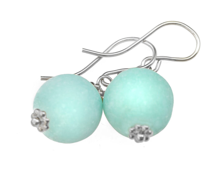 Amazonite Earrings Light Blue Smooth Round Sterling Silver or 14k Solid Gold or Filled Natural Accents Simple Casual Wear Spyglass Designs