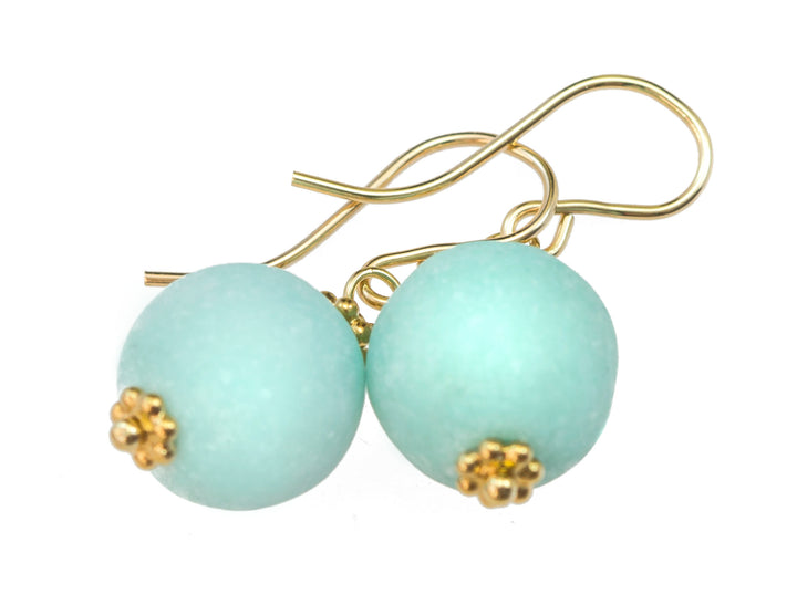 Amazonite Earrings Light Blue Smooth Round Sterling Silver or 14k Solid Gold or Filled Natural Accents Simple Casual Wear Spyglass Designs
