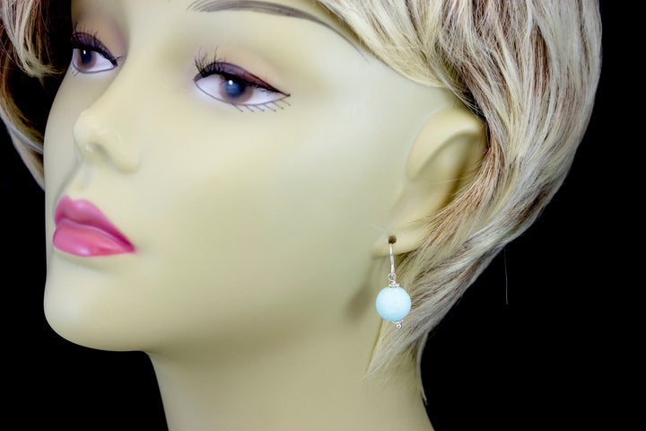 Amazonite Earrings Light Blue Smooth Round Sterling Silver or 14k Solid Gold or Filled Natural Accents Simple Casual Wear Spyglass Designs