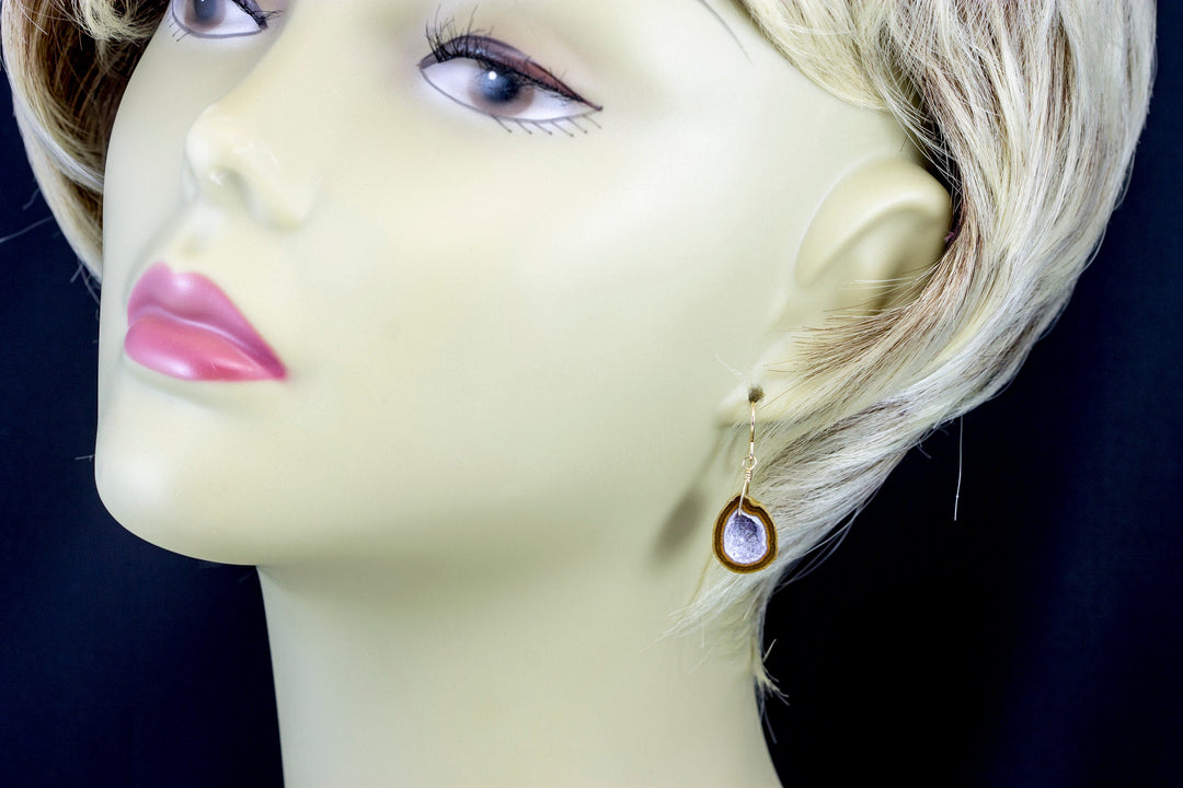 Baby Small Geode Earrings Tabasco Peach Druzy Oval 14k Gold Filled Polished TinyTeardrop Drusy Paired AAA Natural Peachy Pink Druse Quartz