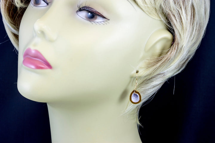 Baby Small Geode Earrings Tabasco Peach Druzy Oval 14k Gold Filled Polished TinyTeardrop Drusy Paired AAA Natural Peachy Pink Druse Quartz