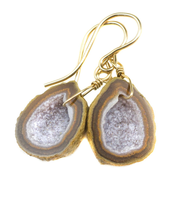Baby Small Geode Earrings Tabasco Peach Druzy Oval 14k Gold Filled Polished TinyTeardrop Drusy Paired AAA Natural Peachy Pink Druse Quartz