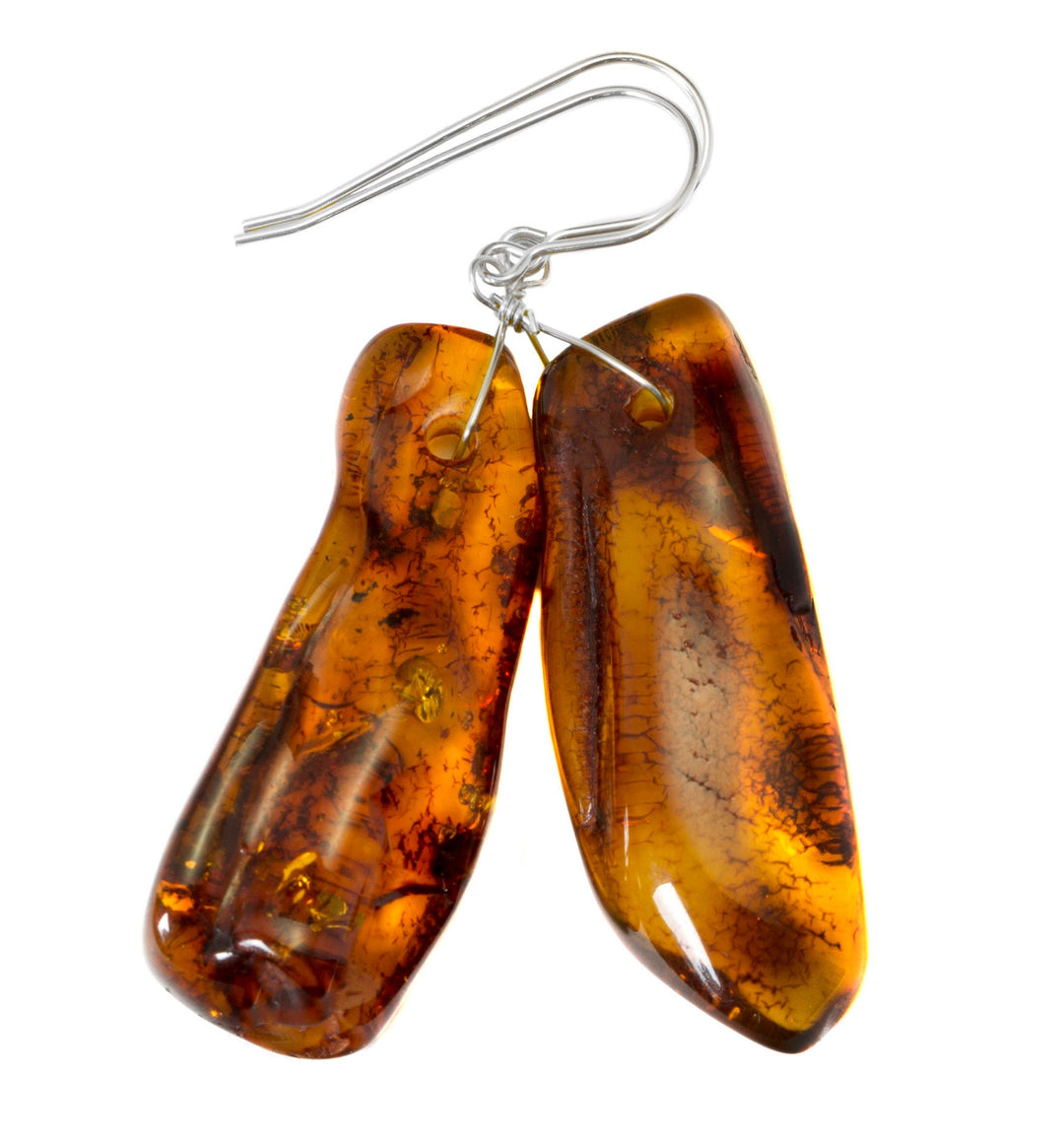 Natural Amber Earrings Sterling Silver or 14k Solid Gold or Filled Honey Smooth Long Puffed Nuggets Dangles Lightweight Rich Yellow Spyglass