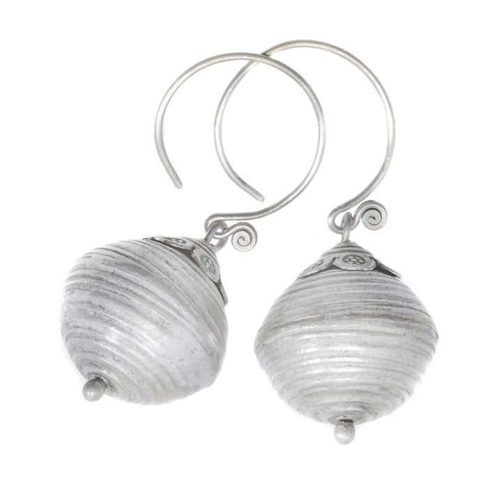 Fine Silver Large Ball Drop Earrings Handmade Hill Tribe Earthy Swirl design Hoop Earwires Sterling Silver Spyglass Designs