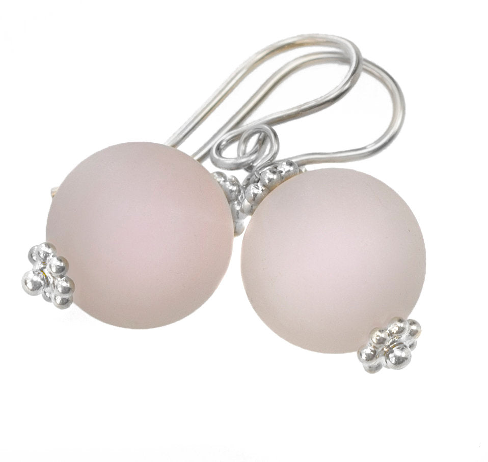 Rose Quartz Earrings Pink Dainty Smooth Round Dangle Sterling Silver or 14k solid Gold or Filled Classic Faceted Simple Everyday Accents