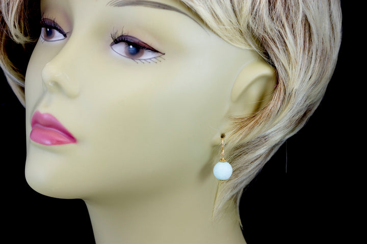 Amazonite Earrings Light Blue Smooth Round Sterling Silver or 14k Solid Gold or Filled Natural Accents Simple Casual Wear Spyglass Designs