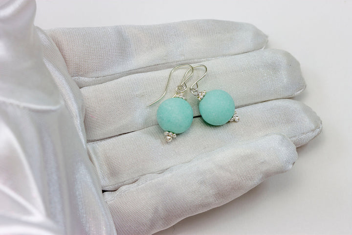 Amazonite Earrings Light Blue Smooth Round Sterling Silver or 14k Solid Gold or Filled Natural Accents Simple Casual Wear Spyglass Designs