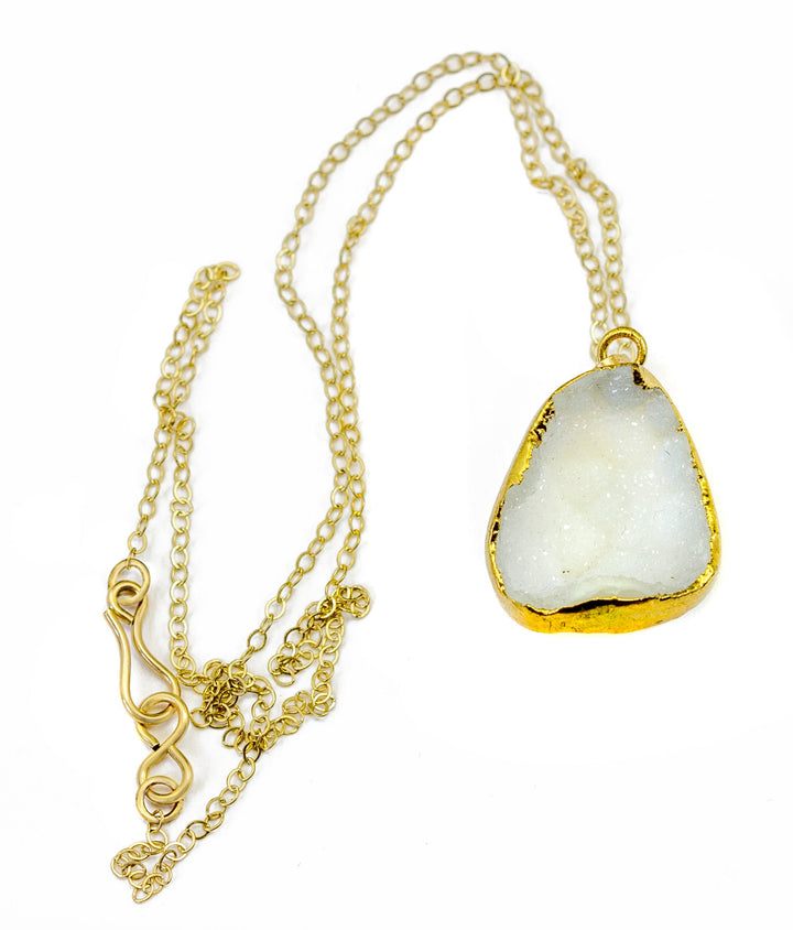 Drusy Necklace and Pendant Large Very White Druzy 14k Gold Chain 16"  Super Sparkle Spyglass Designs
