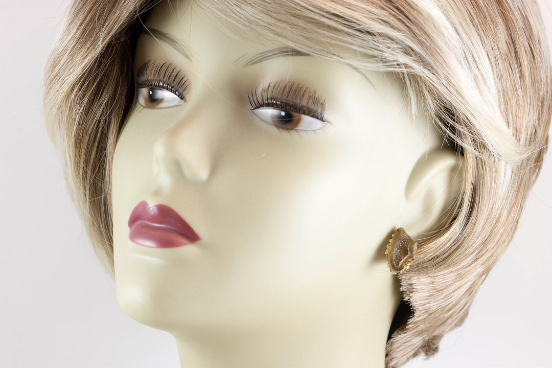 Baby Geode Earrings Tabasco Soft Amber Druzy Post Studs 14k Gold Filled Small Natural Drusy Quartz Halved Geodes Paired AAA