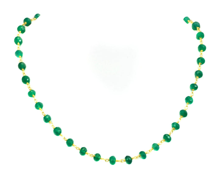 Green Onyx Necklace Faceted Spaced Link Beaded 14k Gold Fill or Sterling Silver Necklace 18 19 Inches Rich Emerald Green in Color 3mm or 5mm - Spyglass Designs