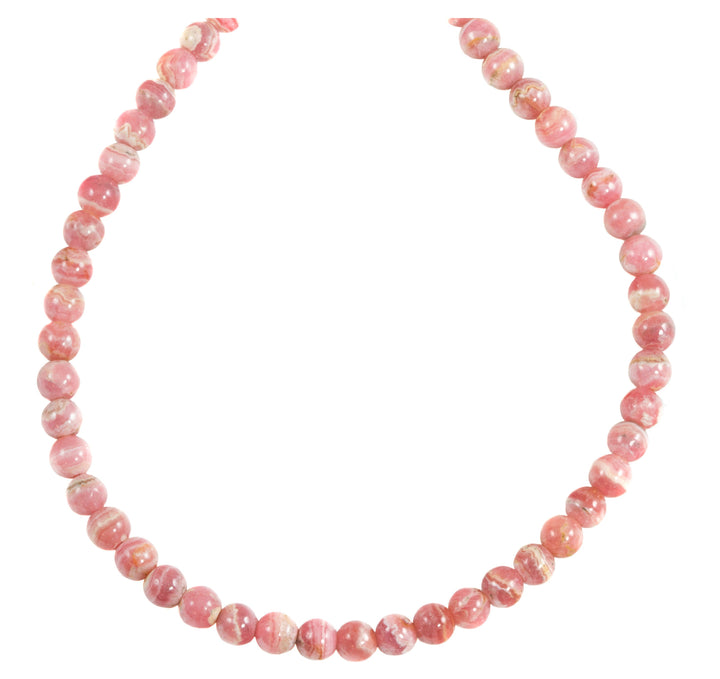 Rhodochrosite Necklace Natural Soft Pink Round Smooth Stones Solid Strand 18 Inch Sterling Silver or 14k Gold Filled Spyglass Designs