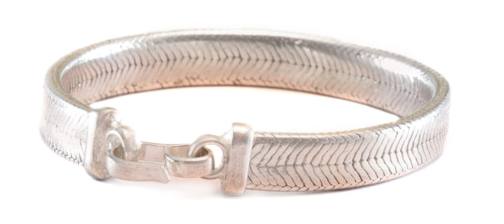 Men's Women's Silver Bracelet Tibetan Handmade Hook Clasp Large Chunky Flat Snake Style 7 6.75 Inches  One of a kind rare Earthy Everyday