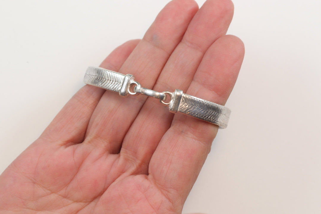 Men's Women's Silver Bracelet Tibetan Handmade Hook Clasp Large Chunky Flat Snake Style 7 6.75 Inches  One of a kind rare Earthy Everyday