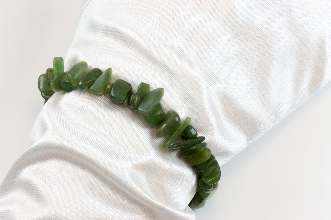 Jade Bracelet Green Nephrite Adjustable 7 8 Inches Inch Simple Everyday Stretch Easy Wear Natural Stones off round irregular nuggets