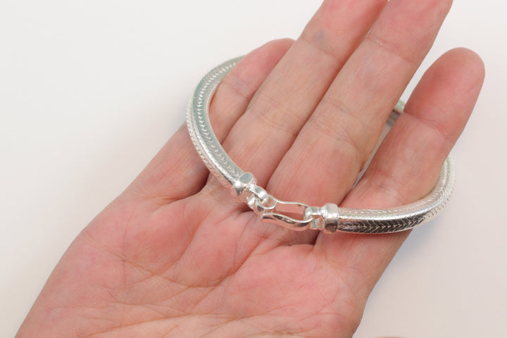 Men's Women's Fine Silver Bracelet Tibetan Handmade Hook Clasp Large Square Cut Snake Style 7  Inches  One of a kind rare Earthy Everyday