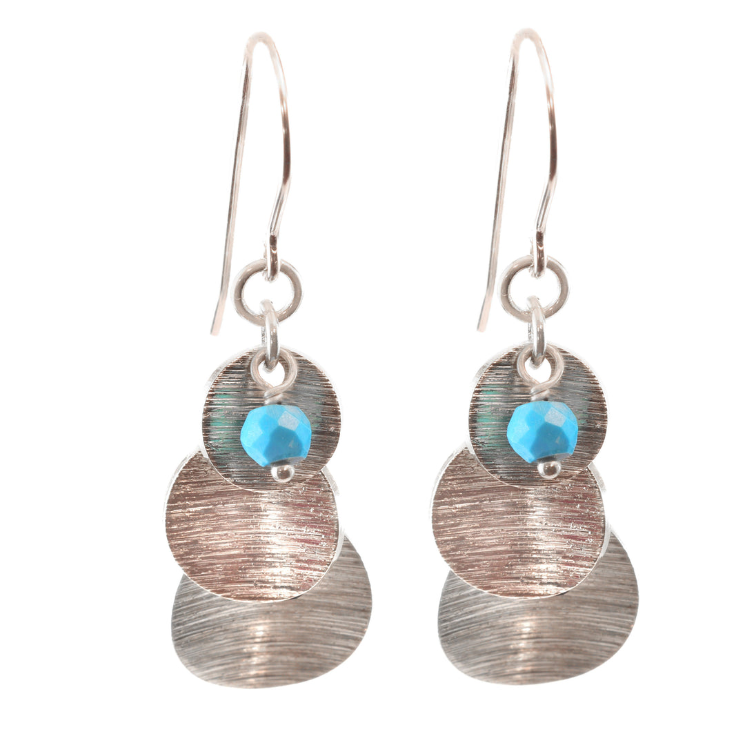 14k Gold and Sterling Silver Earrings Brushed Finish Stacked Coin Turquoise Pearl or Simple Chandelier Style Movement
