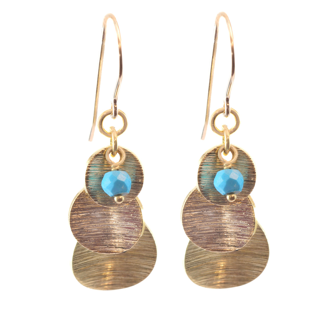 14k Gold and Sterling Silver Earrings Brushed Finish Stacked Coin Turquoise Pearl or Simple Chandelier Style Movement