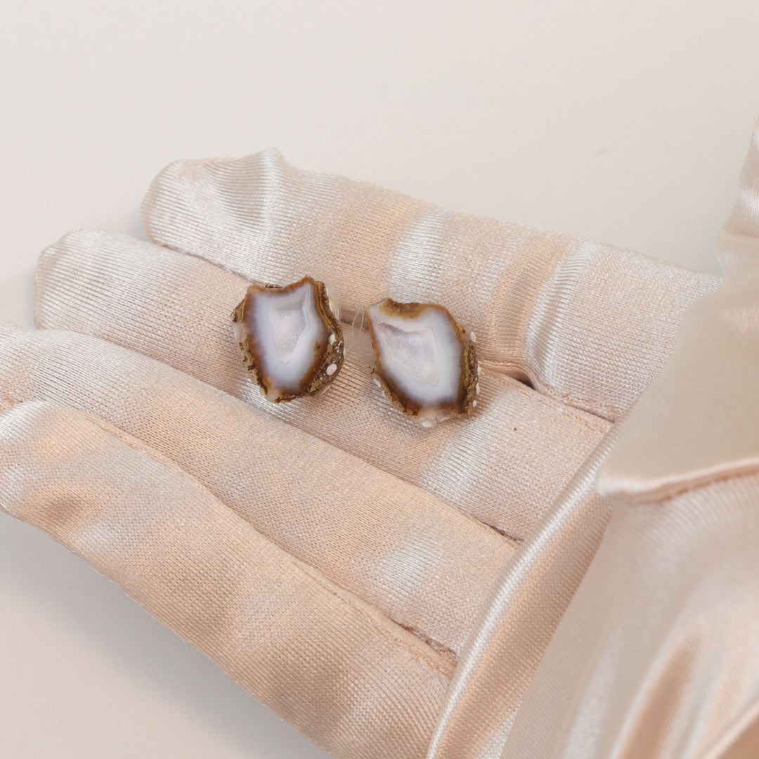 Baby Geode Earrings Tabasco White Druzy Post Studs Sterling Silver Small Natural Drusy Quartz Halved Geodes Paired AAA Spyglass Designs