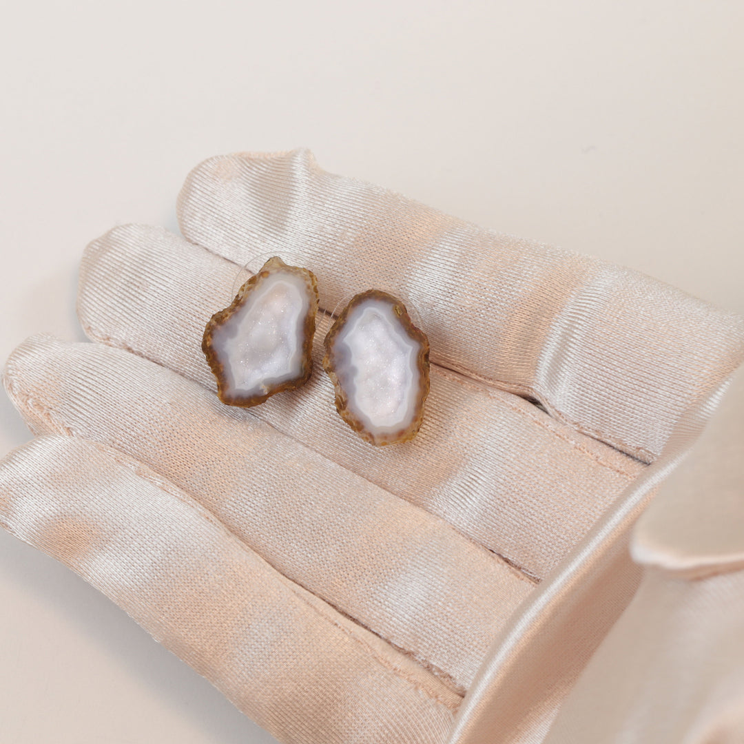 Baby Geode Earrings Tabasco White Druzy Post Studs Sterling Silver Small Natural Drusy Quartz Halved Geodes Paired AAA Spyglass Designs