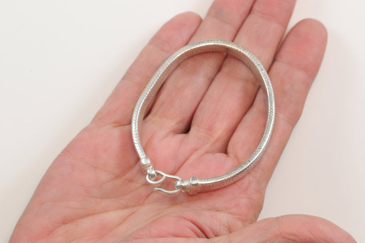 Men's Women's Silver Bracelet Tibetan Handmade Hook Clasp Large Chunky Flat Snake Style 7 6.75 Inches  One of a kind rare Earthy Everyday