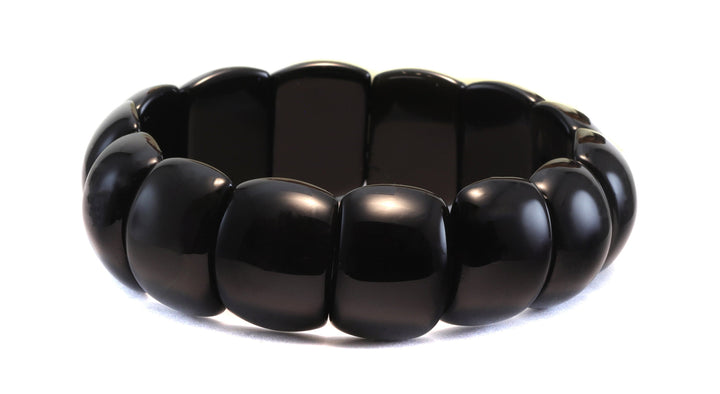 Obsidian Bracelet Large Chunky Bangle Style Stretchy Rectangular shaped Stones 6.5 7 Inches Adjustable natural Polished Large
