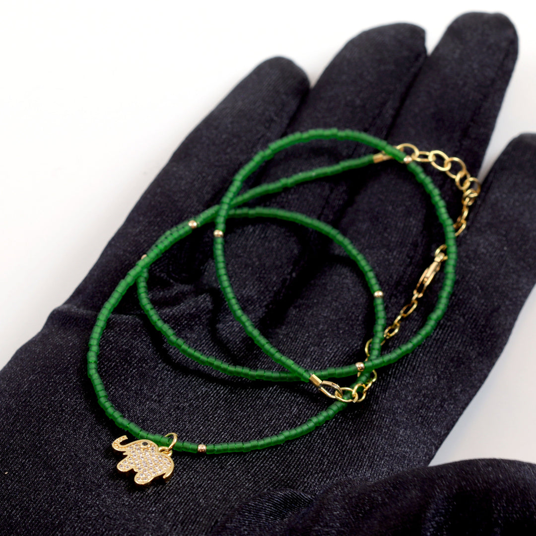 Matte Frosted Green Necklace Solid Strand Tiny 2mm 20 Inch 14k Yellow Gold Filled Elephant Butterfly Dog CZ Pendant Dainty Spyglass Designs