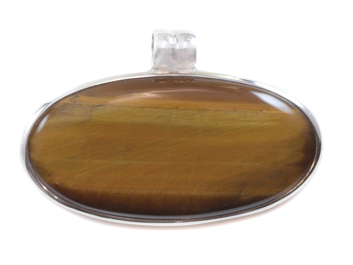 Tiger's Eye Pendant Oval Shaped Golden Stripes Sterling Silver Pendant Only Natural Simple Spyglass Designs 2"