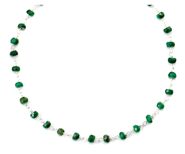 Green Emerald Necklace Faceted Spaced Link Beaded 14k Gold Filled Necklace 18 19 Inches Rondelles AAA Cut Rich Raw Emerald 3 or 4mm