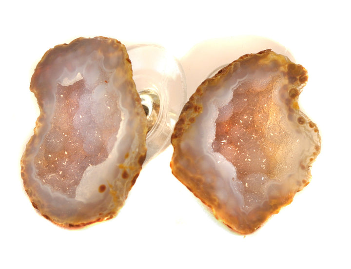 Baby Geode Earrings Tabasco Soft Gray Druzy Post Studs Sterling Silver Small Natural Drusy Quartz Halved Geodes Paired AAA Spyglass Designs
