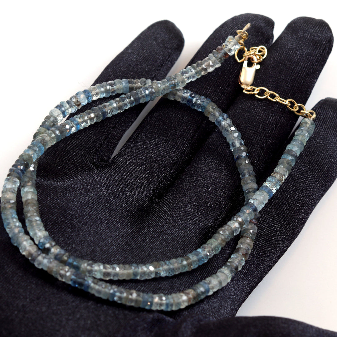 Moss Aquamarine Necklace Solid Strand Beaded 14k gold filled or sterling silver Faceted  20 Inch Aqua Blue Green Natural Earthy Stones 4mm